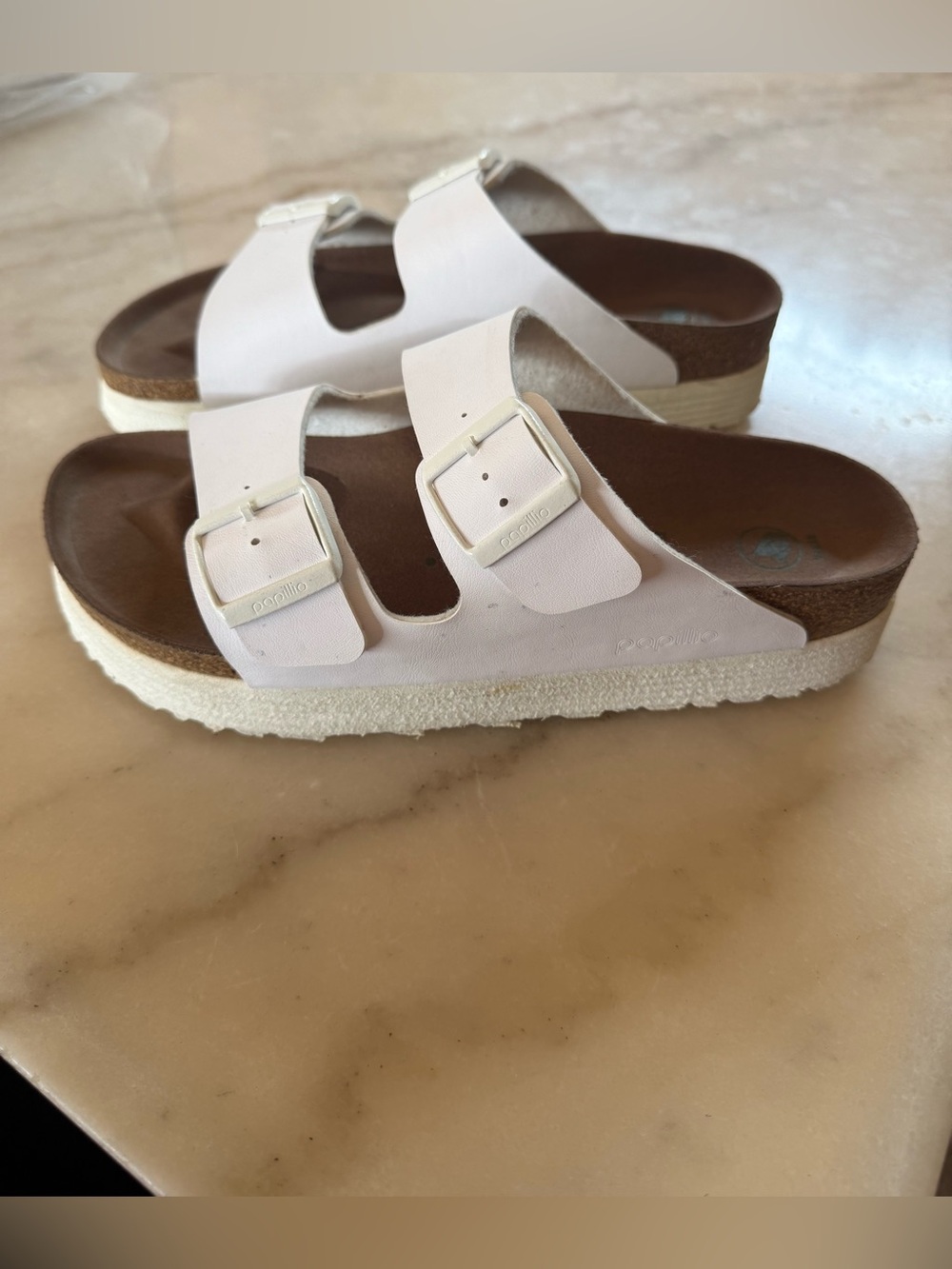 Papillio White Double Buckle Platform Sandals